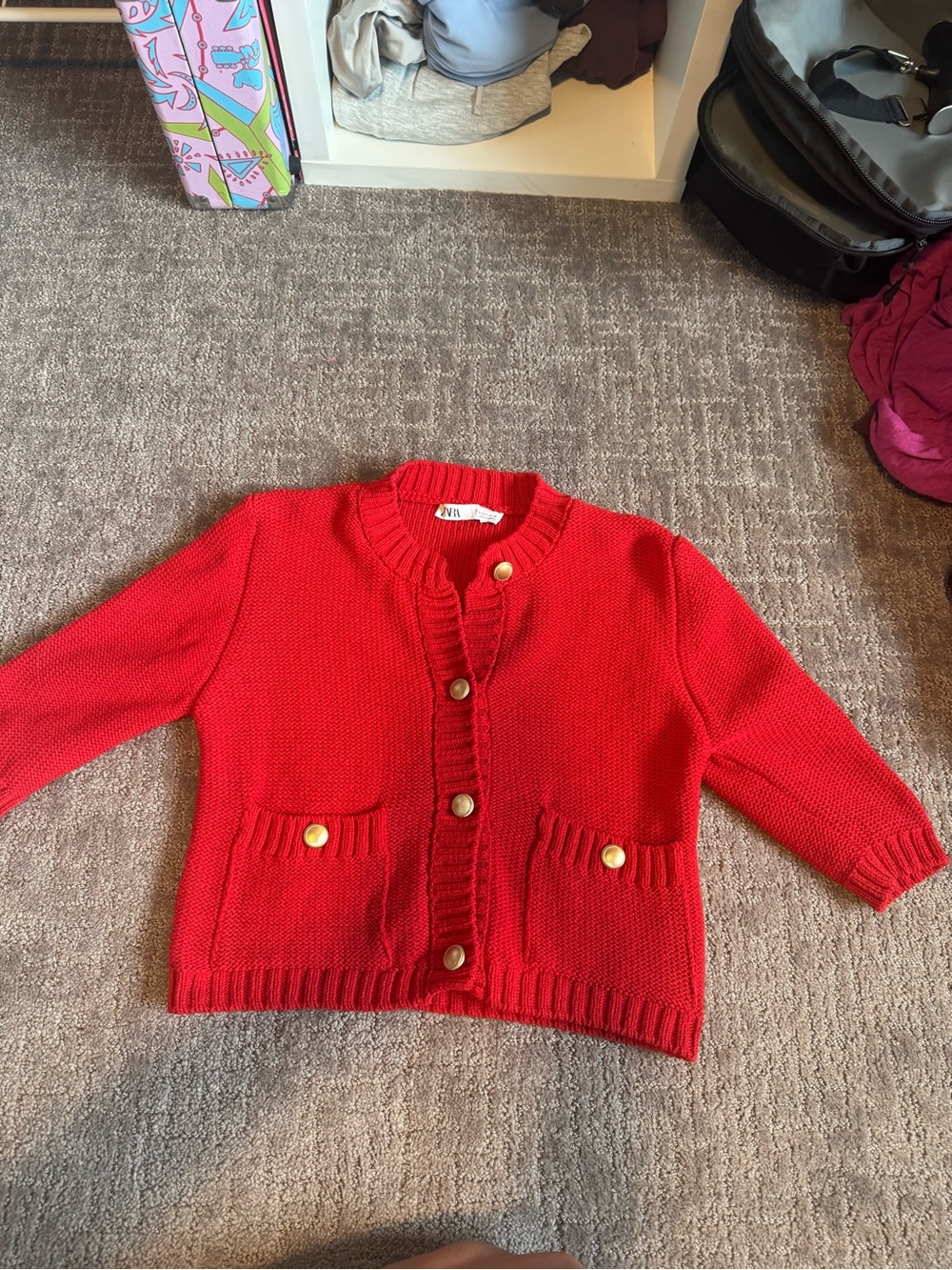 Zara Red Knit Cardigan with Gold Buttons
